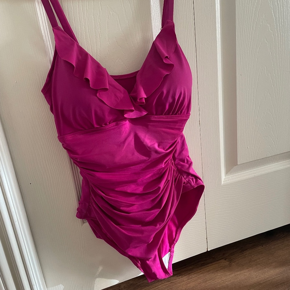 Lauren by Ralph Lauren Pink ruffled and rouched one piece